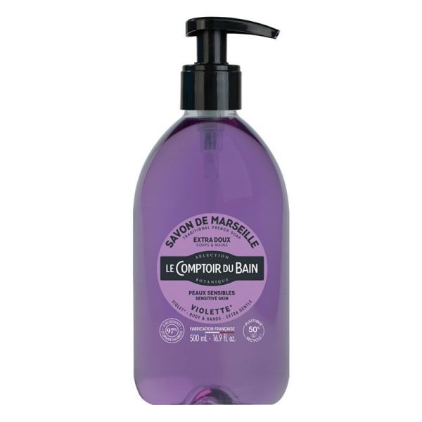 Le Comptoir du Bain Savon de Marseille Extra Doux - Violette - Peau Douce & Souple - 500 ml