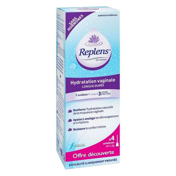 Fumouze Replens Gel Vaginal - Sécheresse Vaginale, Démangeaisons et Irritations - 4 Unidoses