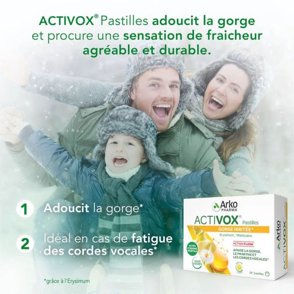 Activox 24 Pastilles Miel Citron Gorge Irritée - Action flash, apaise la gorge, le pharynx et les cordes vocales
