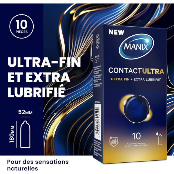 Manix Contact Préservatifs Ultra-Fin + Extra Lubrifié - 10 préservatifs