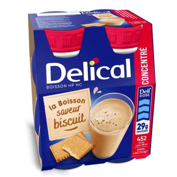 Delical Boisson Concentrée HP HC Soutien Nutritionnel Hyperprotéiné Saveur Biscuit - 4 x 200ml