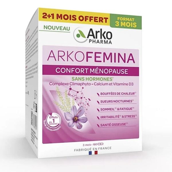 Arkopharma Arkofemina Confort Ménopause Sans Hormones - 2 mois + 1 mois offert - 180 Gélules