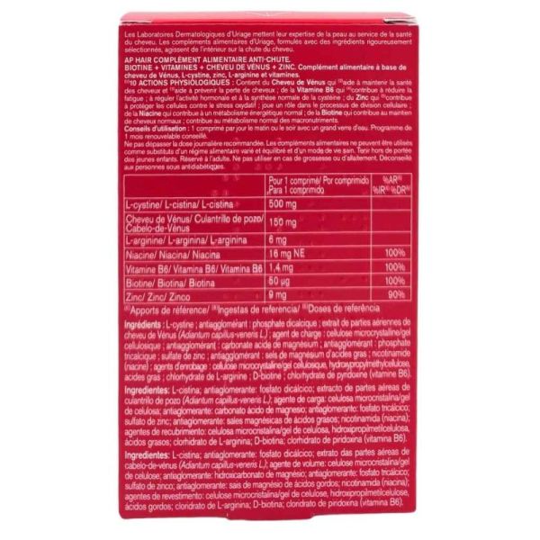 Uriage AP Hair Complément alimentaire anti-chute 30 comprimés - Biotine, vitamines et cheveu de Vénus