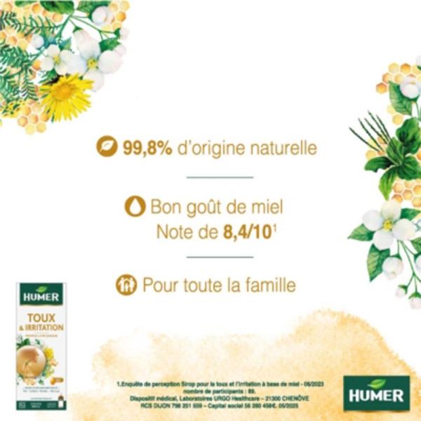 Humer Toux et Irritation - Sirop pour la Toux Sèche et Grasse - 100ml - Soulage et protège