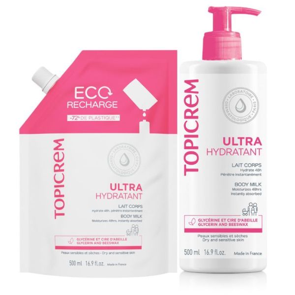 Topicrem Ultra-Hydratant Lait Corps Peaux Sèches - 500ml + Éco-Recharge 500ml