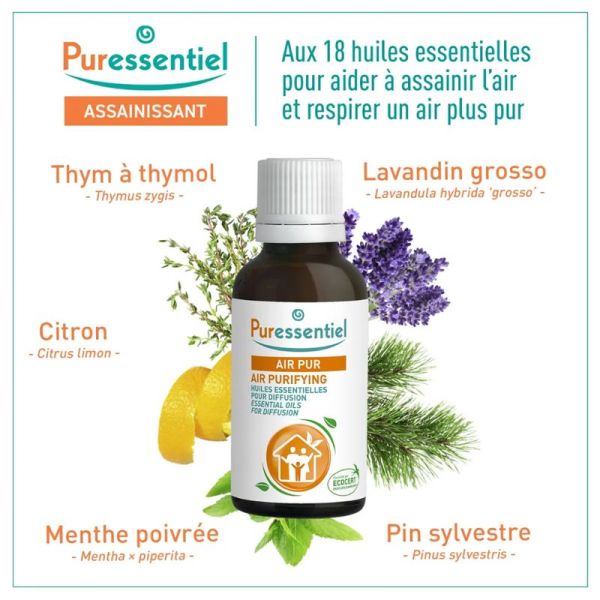 Puressentiel Air Pur Huiles Essentielles pour Diffusion - 30ml - Assainit l’air et élimine les mauvaises odeurs