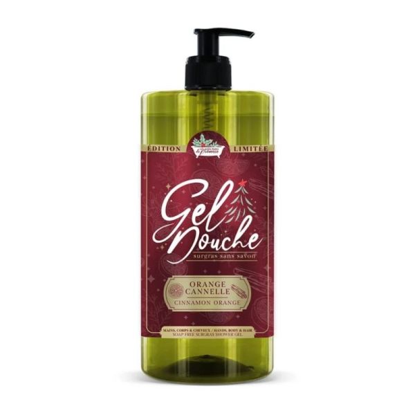 Les Petits Bains de Provence Gel Douche Surgras Orange Cannelle 1L - Nettoyage doux et chaleur festive corps et cheveux