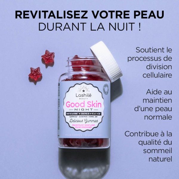 Lashilé Beauty Good Skin Night - Soutient le Sommeil et Regénère la Peau - 60 gommes