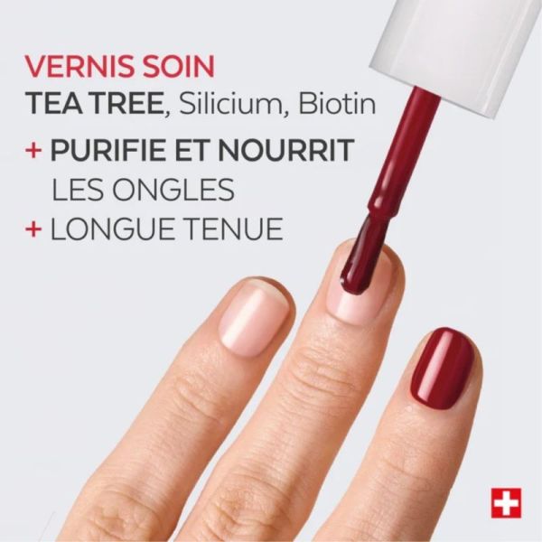 Poderm Vernis Color Care Tea Tree Rouge Allure 8 ml - Vernis soin rouge élégant longue tenue