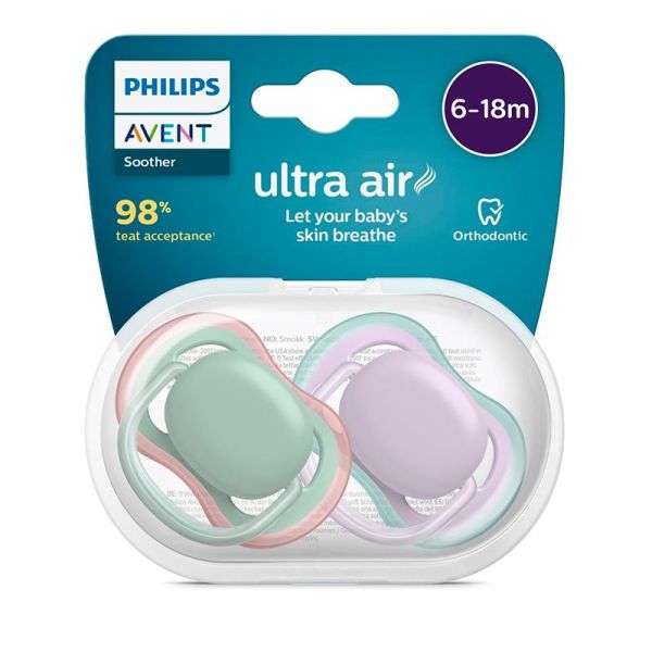 Avent Ultra Air - Lot de 2 Sucettes Orthodontiques - En Silicone - 6/18 Mois