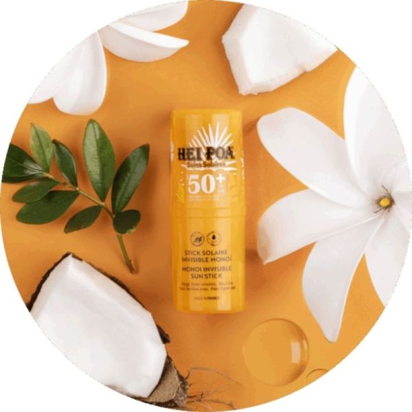 Hei Poa Stick Solaire Invisible SPF50+ au Monoï 15g - Très haute protection pour visage et zones sensibles