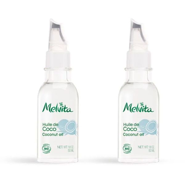 Melvita Duo Huile de Coco - Première Pression à Froid - Nourrit et Répare les Cheveux - 2x50ml