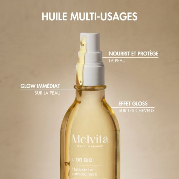 Melvita Huile Extraordinaire L'Or Bio 50 ml - Nutrition, éclat immédiat et effet gloss