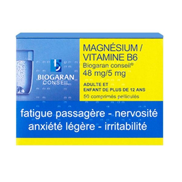 Biogaran Conseil 50 comprimés Magnésium / Vitamine B6 - Fatigue passagère, nervosité, anxiété légère, irritabilité