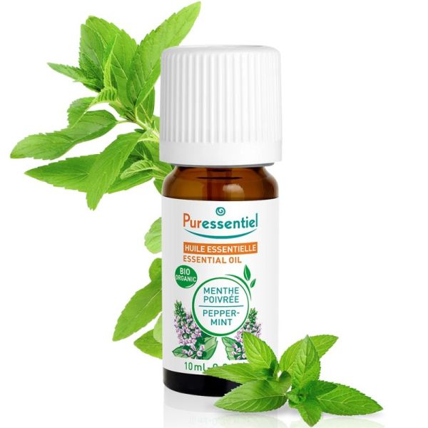 Puressentiel Huile Essentielle Menthe Poivrée Bio 10 ml – Soulage les maux de tête, stimule la digestion et combat les nausées