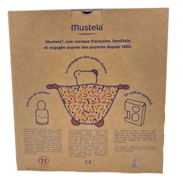 Mustela Coffret Musti Eau de Senteur et Doudou Marron et Blanc - Eveille les sens et parfume délicatement dès la naissance