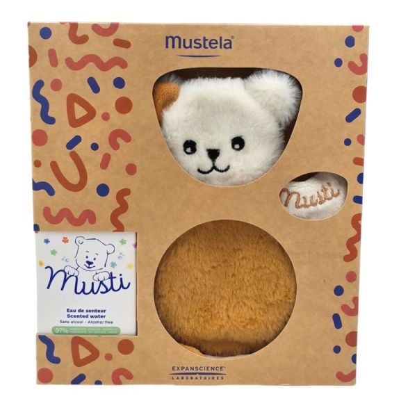Mustela Coffret Musti Eau de Senteur et Doudou Marron et Blanc - Eveille les sens et parfume délicatement dès la naissance