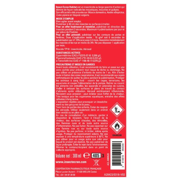 Insect Ecran Insecticide Habitat - 300ml - Protection radicale et durable contre les insectes volants