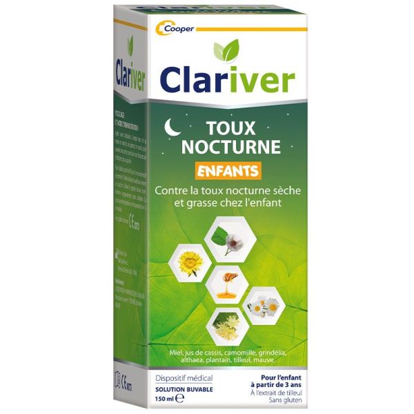 Clariver Toux Nocturne Enfants Solution Buvable - 150ml - Apaise la toux et favorise un sommeil paisible