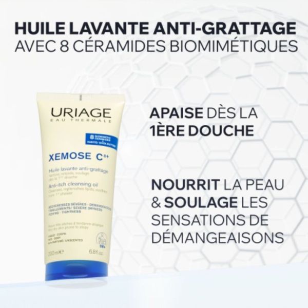 Uriage Xemose C8+ Huile Lavante Anti-Grattage 200 ml - Nettoie, relipide et soulage dès la 1ère douche