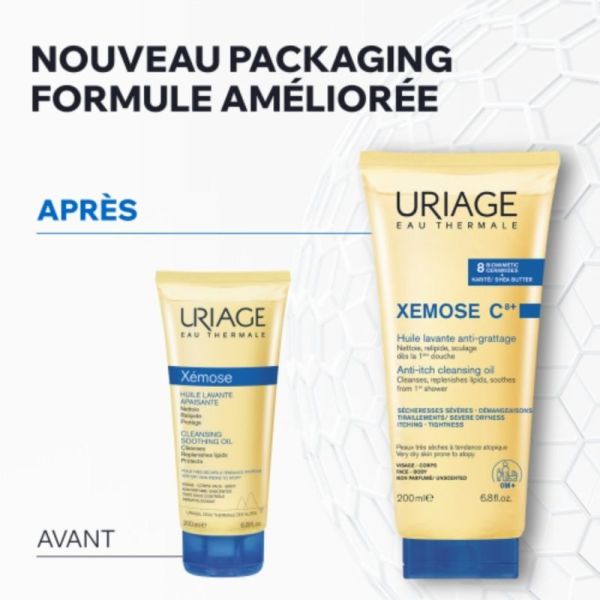 Uriage Xemose C8+ Huile Lavante Anti-Grattage 200 ml - Nettoie, relipide et soulage dès la 1ère douche