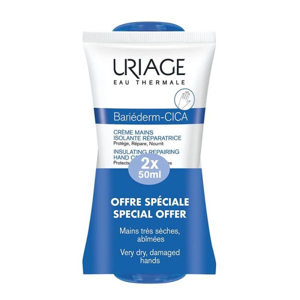 Uriage Bariéderm Cica Crème Mains Isolante Réparatrice - Lot de 2 x 50 ml – Protecteur et Réparateur