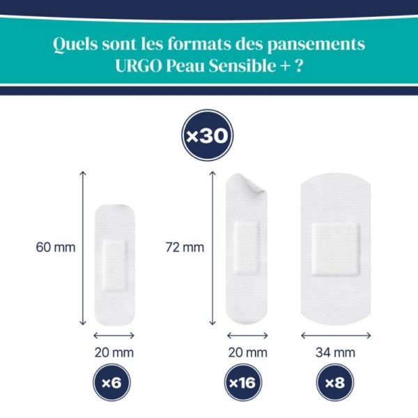 Urgo Pansements Peau Sensible+ - 3 Formats - 30 pansements