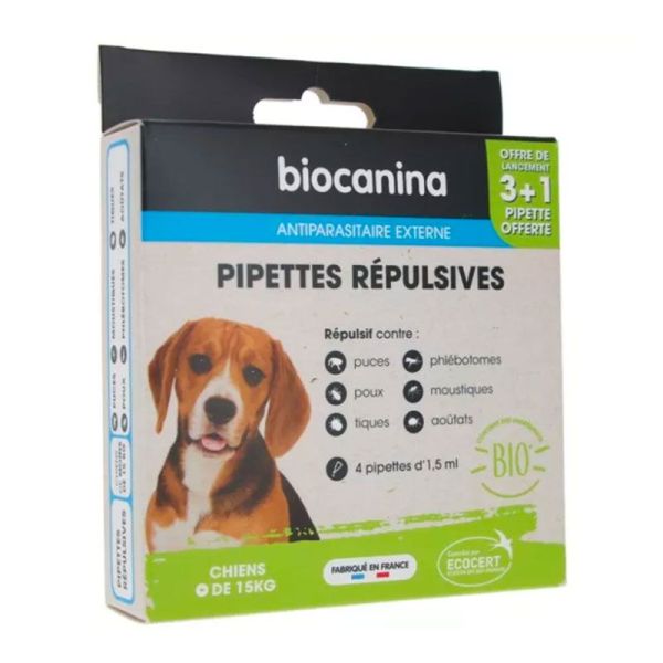 Biocanina Pipettes Répulsives - Chiens de Moins de 15 kg - 4 Pipettes