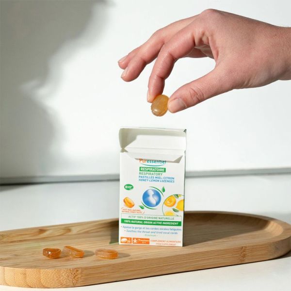 Puressentiel Respiratoire Pastilles Miel-Citron x20 Pastilles – Adoucit la gorge, calme l'enrouement et apaise les cordes vocales
