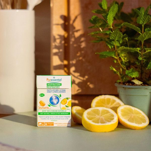 Puressentiel Respiratoire Pastilles Miel-Citron x20 Pastilles – Adoucit la gorge, calme l'enrouement et apaise les cordes vocales