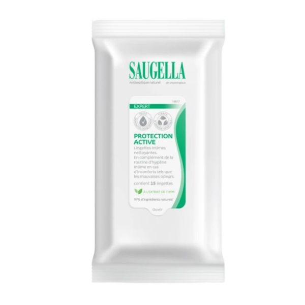 Saugella Antiseptique Naturel Lingettes Intimes Nettoyantes - 15 Lingettes