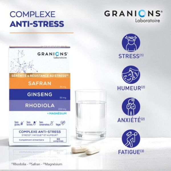 Granions Complexe Anti Stress 30 comprimés – Solution adaptogène sérénité, équilibre et vitalité