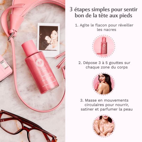 Musc Intime Huile Glow Pailletée Corps Sweet Litchi 100 ml – Huile sèche nutritive sublimatrice nacrée