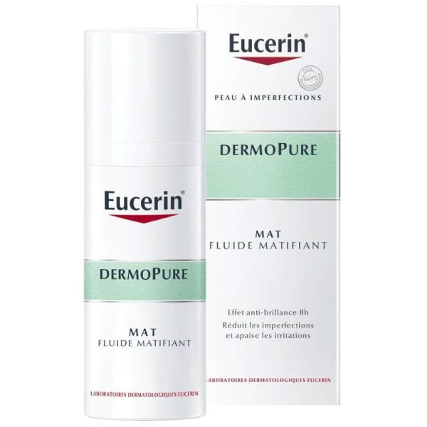 Eucerin DermoPure Mat Fluide Matifiant 50 ml - Effet anti-brillance 8h, réduit les imperfections, apaise les irritations