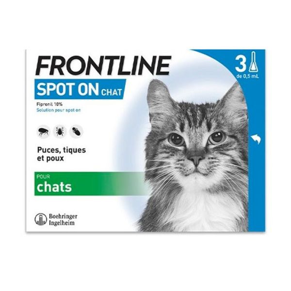 Frontline Spot-On Chat - Protection Antiparasitaire - Chat de + de 8 Semaines et 1kg - 3 pipettes