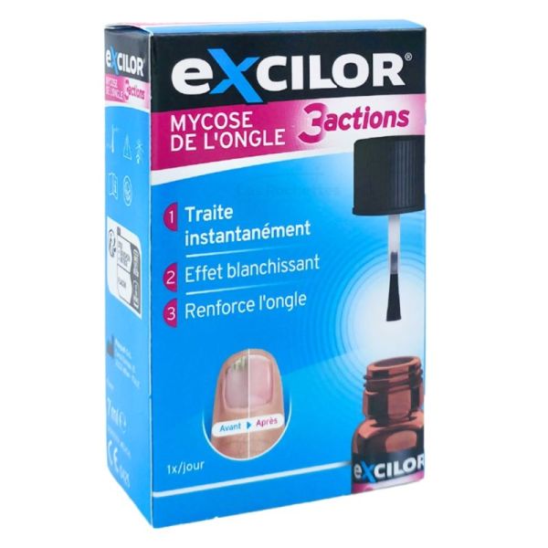 Excilor Mycose de l'ongle 3 actions 7ml - Traite instantanément, blanchit et renforce l'ongle