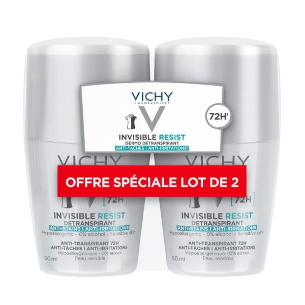 Vichy Déodorant Invisible Resist Dermo-Détranspirant 72H Roll-On - 2 x 50 ml