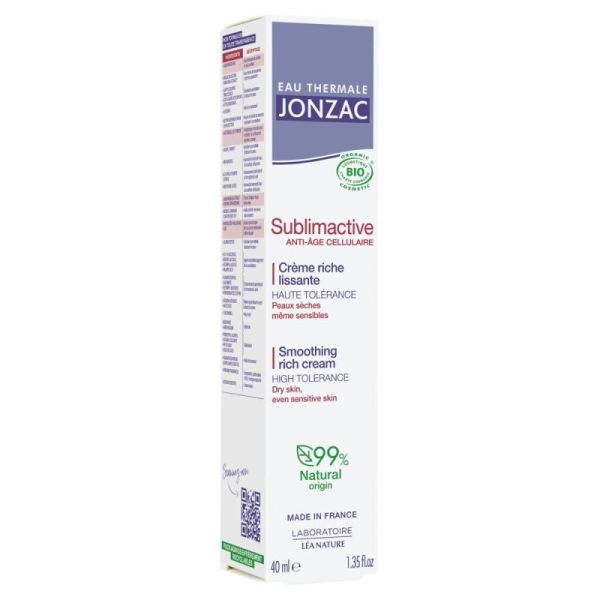 Jonzac Sublimactive Anti-Âge Cellulaire Crème Riche Lissante Bio - Raffermit et Protège - 40ml