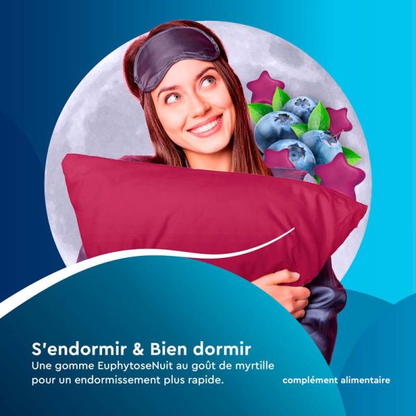 EuphytoseNuit 1mg Mélatonine - Endormissement Plus Rapide - 30 Gommes Myrtille