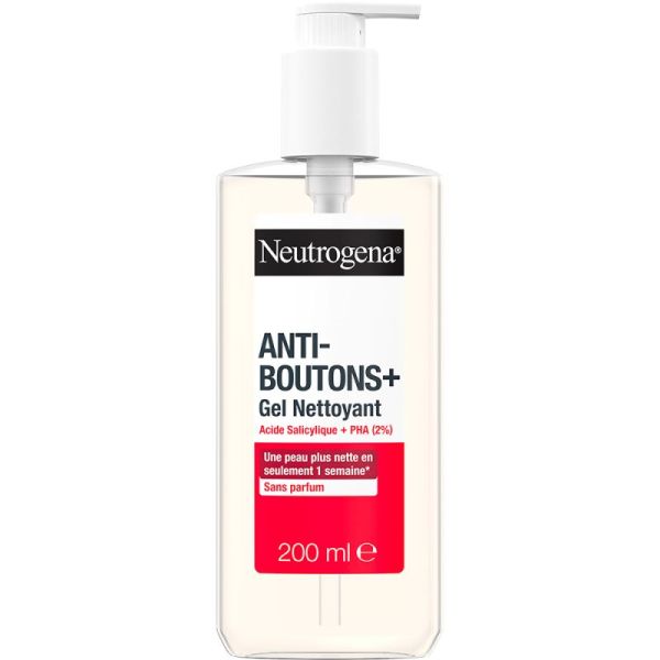 Neutrogena Anti-Boutons + Gel Nettoyant Sans Parfum - 200 ml - Purifie, lisse et prévient les éruptions cutanées