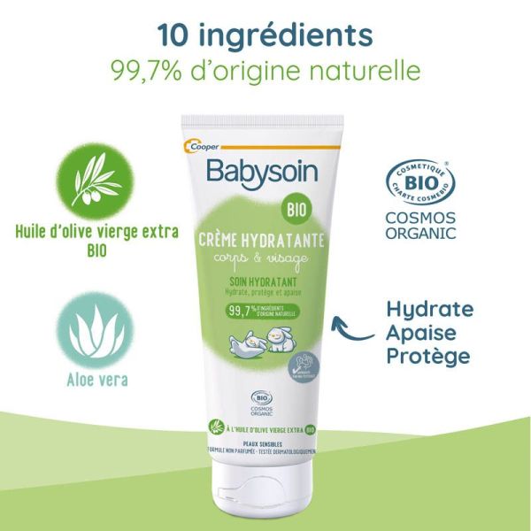 Babysoin Crème hydratante BIO - 200ml - Hydratation et confort pour la peau sensible de bébé