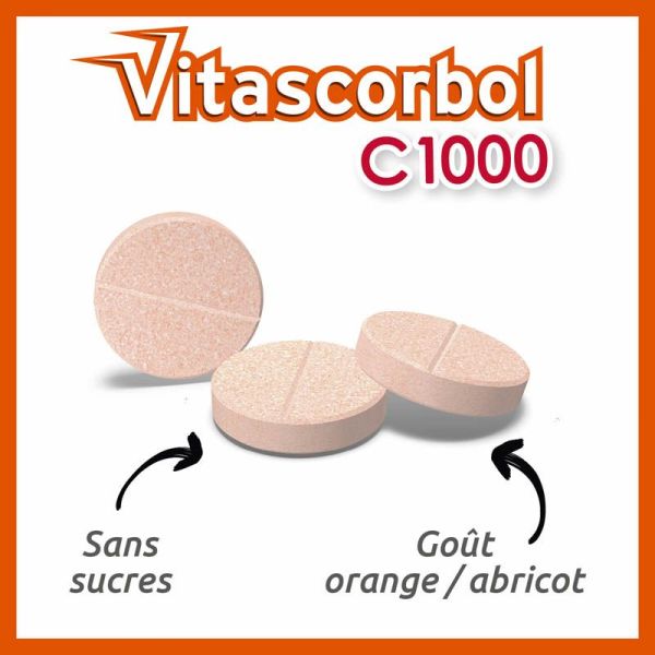 Vitascorbol Vitamine C 1000mg - Lot de 2 x 20 comprimés effervescents - Vitalité et Défenses Renforcées
