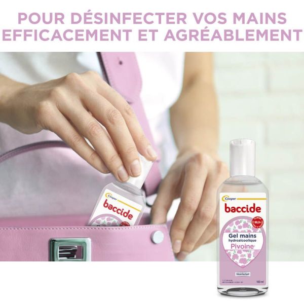 Baccide Gel Hydroalcoolique Mains Pivoine - 100ml - Protection efficace, parfum floral