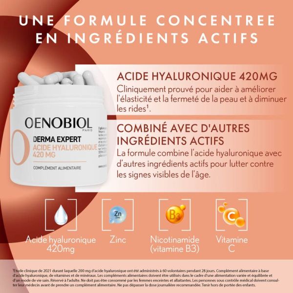 Oenobiol Derma Expert Acide Hyaluronique 420mg - 60 gélules - Action Anti-Âge Contre les Rides