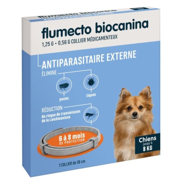 Flumecto Biocanina Petit Chien Collier 38cm - Elimine puces, tiques et réduit le risque de leishmaniose