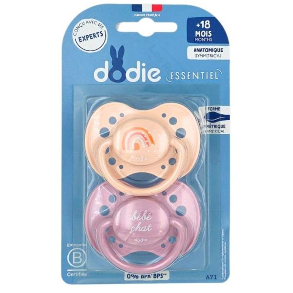 Dodie 2 Sucettes Anatomiques Silicone - 18 Mois et + - Coloris Aléatoire