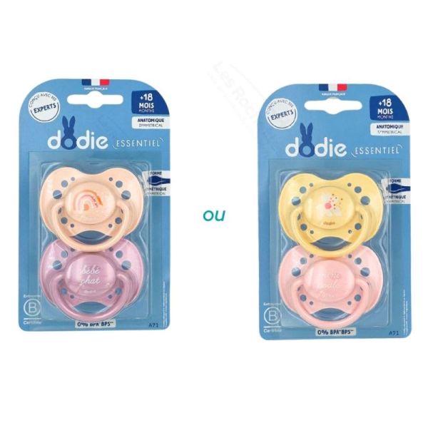 Dodie 2 Sucettes Anatomiques Silicone - 18 Mois et + - Coloris Aléatoire