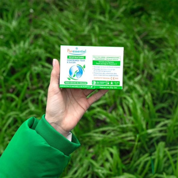 Puressentiel Respiratoire Toux Sèche ou Grasse x24 Comprimés à Sucer – Double action curative et préventive dès 4 ans