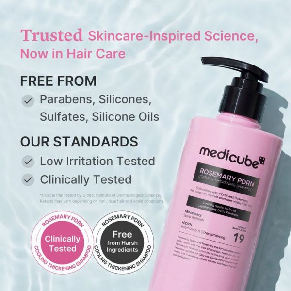 Medicube Shampooing Épaississant Rafraîchissant Romarin PDRN 400ml – Volume et cuir chevelu sain