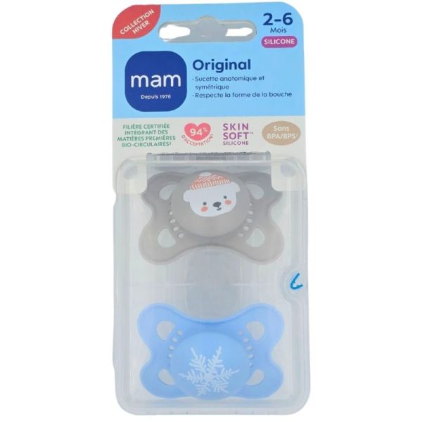 MAM Original 2-6 mois Collection Hiver Lot de 2 coloris aléatoire - Respect de la forme de la bouche